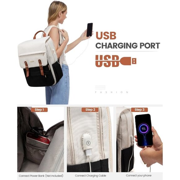 ✨Men's White Laptop Backpack Travel Purse Large Computer Backpack Fashion Bag - Picture 5 of 6